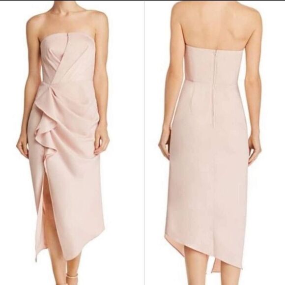 C/Meo Collective Midi Wrap Dress Women's Large Pink Ruffle Sleeveless Stretch - Picture 1 of 10
